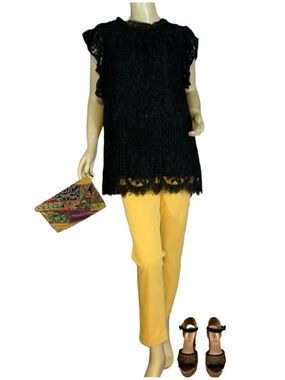 SWEET LOVELY BLACK LACE CAP SLEEVE TUNIC BLOUSE (3XL)